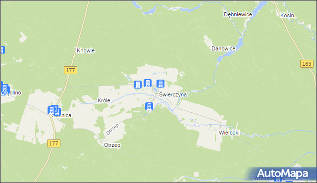 mapa Świerczyna gmina Wierzchowo, Świerczyna gmina Wierzchowo na mapie Targeo