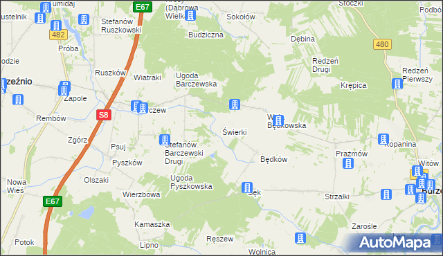 mapa Świerki gmina Burzenin, Świerki gmina Burzenin na mapie Targeo