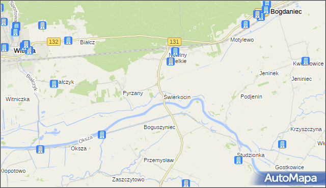 mapa Świerkocin gmina Witnica, Świerkocin gmina Witnica na mapie Targeo