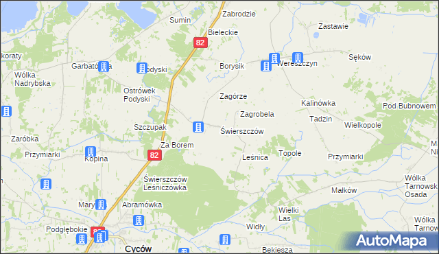 mapa Świerszczów gmina Cyców, Świerszczów gmina Cyców na mapie Targeo