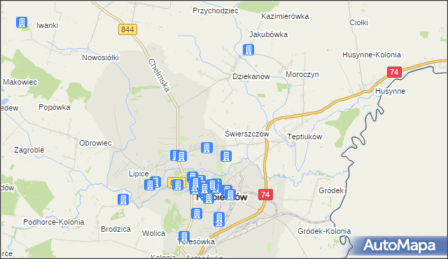 mapa Świerszczów gmina Hrubieszów, Świerszczów gmina Hrubieszów na mapie Targeo