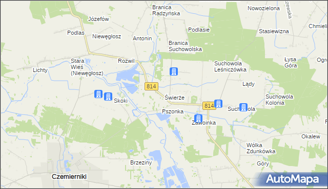 mapa Świerże gmina Wohyń, Świerże gmina Wohyń na mapie Targeo