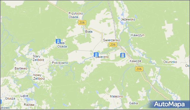 mapa Świerzno gmina Miastko, Świerzno gmina Miastko na mapie Targeo