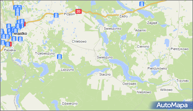 mapa Świeszyno gmina Miastko, Świeszyno gmina Miastko na mapie Targeo