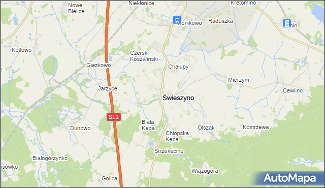 mapa Świeszyno powiat koszaliński, Świeszyno powiat koszaliński na mapie Targeo