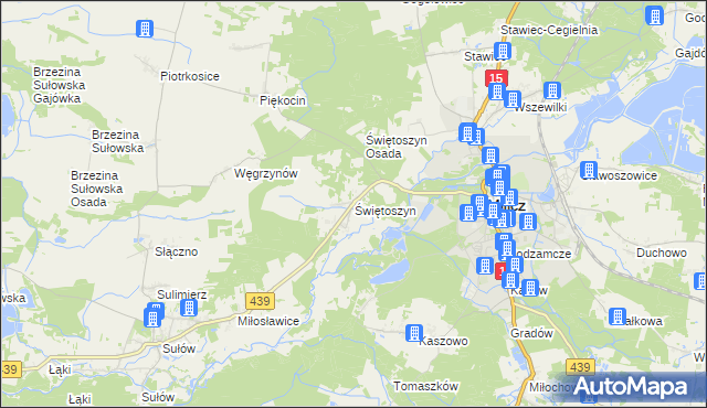 mapa Świętoszyn, Świętoszyn na mapie Targeo