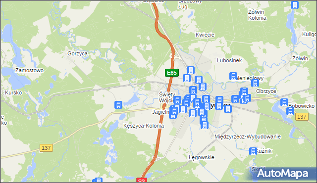 mapa Święty Wojciech gmina Międzyrzecz, Święty Wojciech gmina Międzyrzecz na mapie Targeo