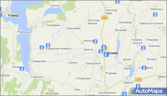 mapa Świnna gmina Ostrowite, Świnna gmina Ostrowite na mapie Targeo