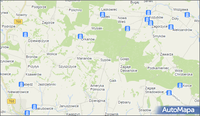 mapa Sypów, Sypów na mapie Targeo