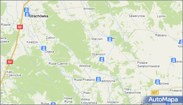 mapa Szamocin gmina Strachówka, Szamocin gmina Strachówka na mapie Targeo