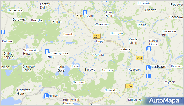 mapa Szarłata gmina Przodkowo, Szarłata gmina Przodkowo na mapie Targeo