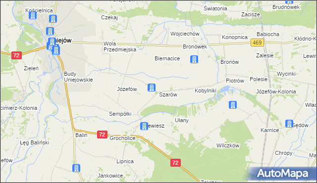 mapa Szarów gmina Poddębice, Szarów gmina Poddębice na mapie Targeo