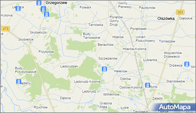 mapa Szczepanów gmina Olszówka, Szczepanów gmina Olszówka na mapie Targeo