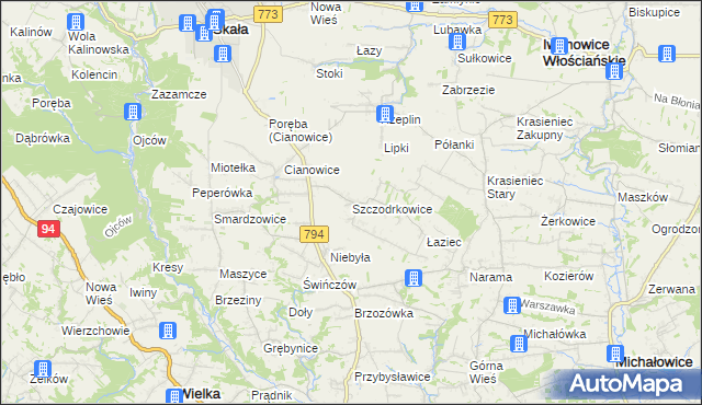 mapa Szczodrkowice, Szczodrkowice na mapie Targeo