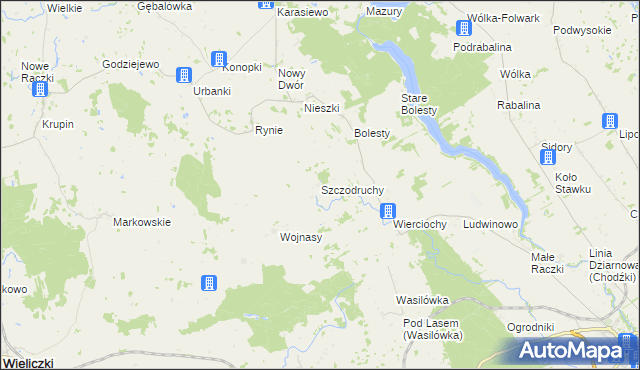 mapa Szczodruchy gmina Raczki, Szczodruchy gmina Raczki na mapie Targeo