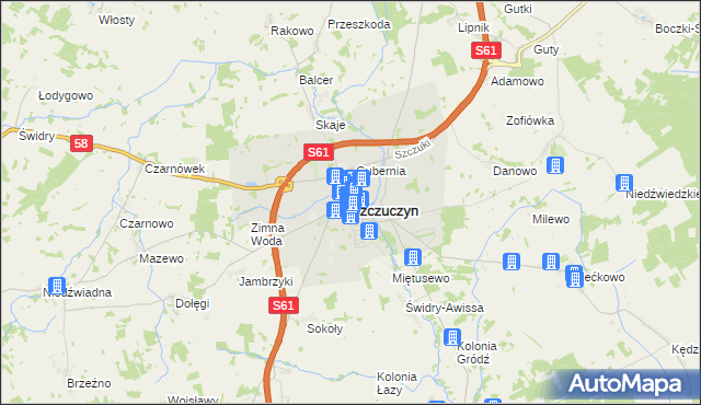 mapa Szczuczyn powiat grajewski, Szczuczyn powiat grajewski na mapie Targeo