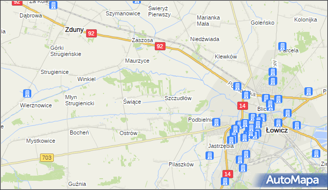 mapa Szczudłów, Szczudłów na mapie Targeo