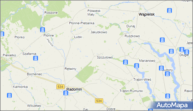 mapa Szczutowo gmina Radomin, Szczutowo gmina Radomin na mapie Targeo