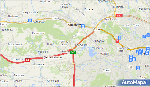 mapa Szczyglice gmina Zabierzów, Szczyglice gmina Zabierzów na mapie Targeo