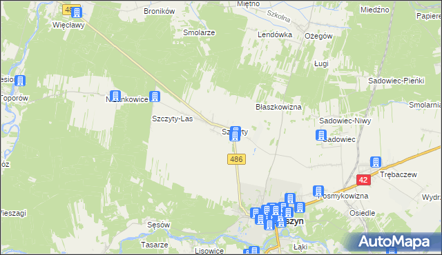 mapa Szczyty gmina Działoszyn, Szczyty gmina Działoszyn na mapie Targeo