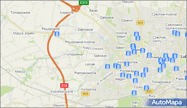 mapa Szerokie gmina Konopnica, Szerokie gmina Konopnica na mapie Targeo