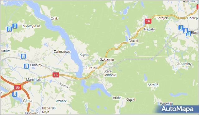 mapa Szklarnia gmina Ostróda, Szklarnia gmina Ostróda na mapie Targeo