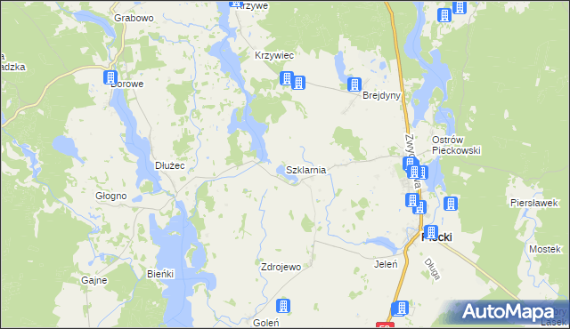 mapa Szklarnia gmina Piecki, Szklarnia gmina Piecki na mapie Targeo