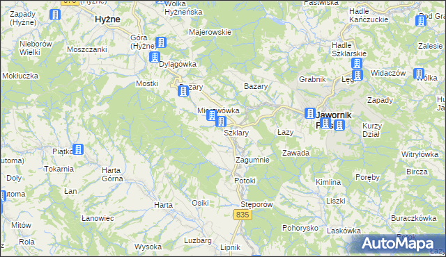 mapa Szklary gmina Hyżne, Szklary gmina Hyżne na mapie Targeo