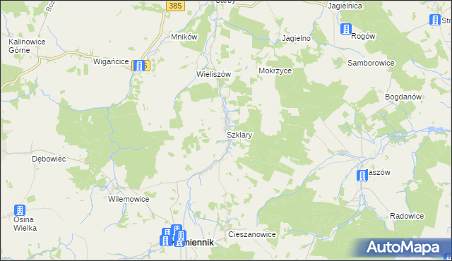 mapa Szklary gmina Kamiennik, Szklary gmina Kamiennik na mapie Targeo