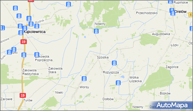 mapa Szóstka gmina Drelów, Szóstka gmina Drelów na mapie Targeo