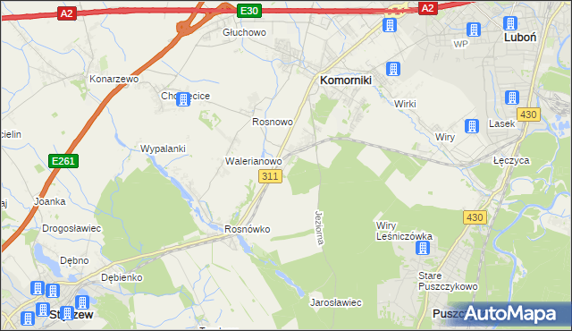 mapa Szreniawa gmina Komorniki, Szreniawa gmina Komorniki na mapie Targeo