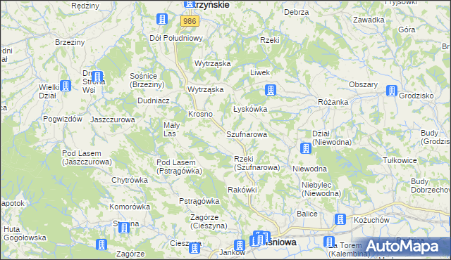 mapa Szufnarowa, Szufnarowa na mapie Targeo