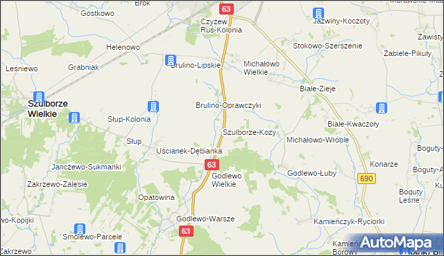 mapa Szulborze-Kozy, Szulborze-Kozy na mapie Targeo