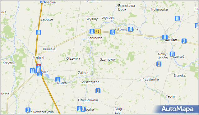 mapa Szumowo gmina Korycin, Szumowo gmina Korycin na mapie Targeo