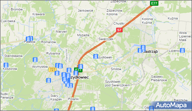 mapa Szydłówek gmina Szydłowiec, Szydłówek gmina Szydłowiec na mapie Targeo