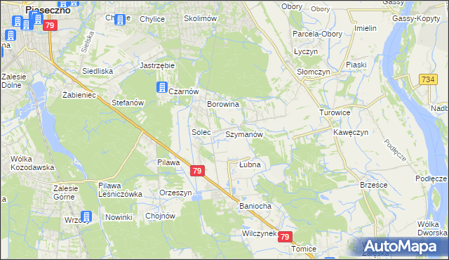 mapa Szymanów gmina Góra Kalwaria, Szymanów gmina Góra Kalwaria na mapie Targeo