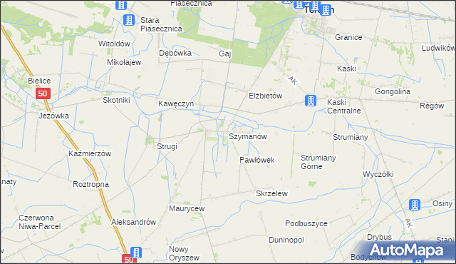 mapa Szymanów gmina Teresin, Szymanów gmina Teresin na mapie Targeo