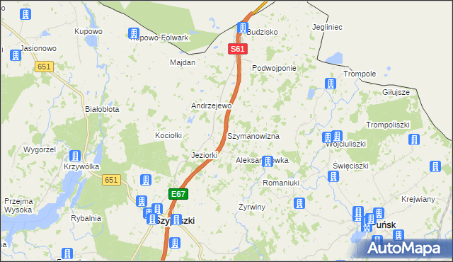 mapa Szymanowizna, Szymanowizna na mapie Targeo