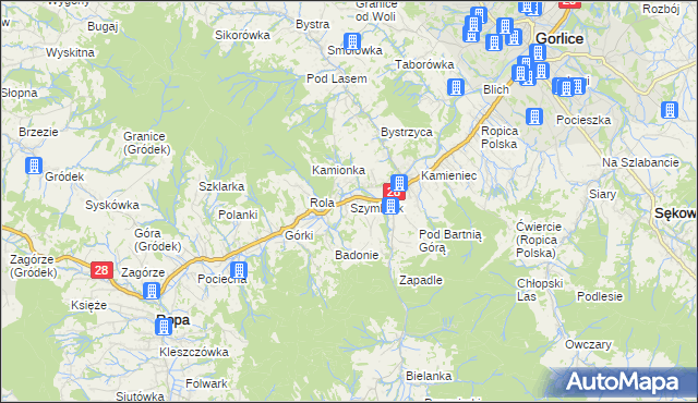 mapa Szymbark gmina Gorlice, Szymbark gmina Gorlice na mapie Targeo