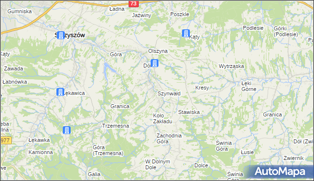 mapa Szynwałd gmina Skrzyszów, Szynwałd gmina Skrzyszów na mapie Targeo