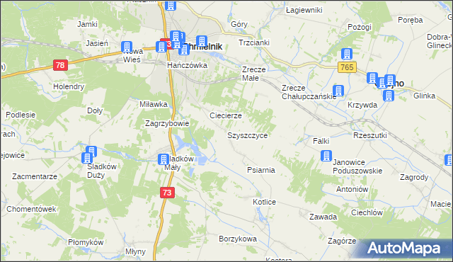mapa Szyszczyce gmina Chmielnik, Szyszczyce gmina Chmielnik na mapie Targeo