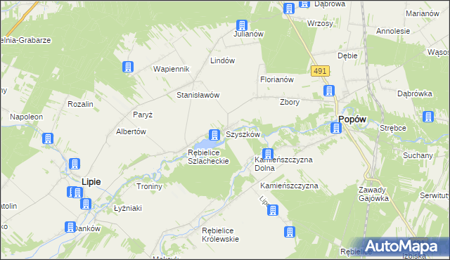 mapa Szyszków gmina Lipie, Szyszków gmina Lipie na mapie Targeo