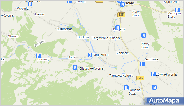 mapa Targowisko gmina Zakrzew, Targowisko gmina Zakrzew na mapie Targeo