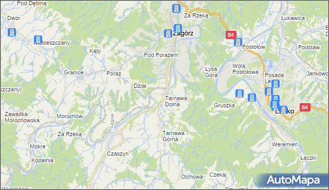 mapa Tarnawa Dolna gmina Zagórz, Tarnawa Dolna gmina Zagórz na mapie Targeo