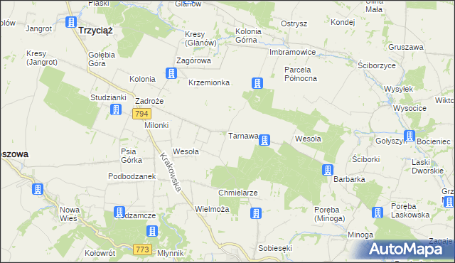 mapa Tarnawa gmina Trzyciąż, Tarnawa gmina Trzyciąż na mapie Targeo