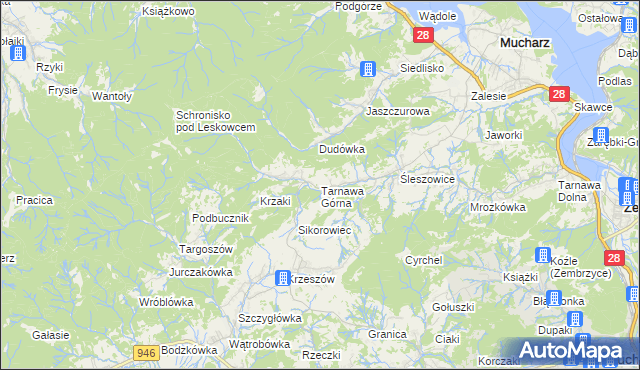 mapa Tarnawa Górna gmina Zembrzyce, Tarnawa Górna gmina Zembrzyce na mapie Targeo