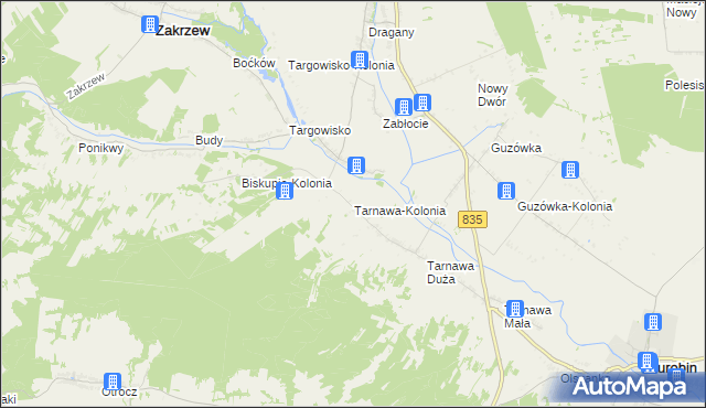 mapa Tarnawa-Kolonia, Tarnawa-Kolonia na mapie Targeo