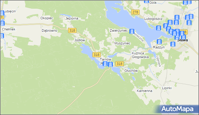 mapa Tarnów Jezierny, Tarnów Jezierny na mapie Targeo