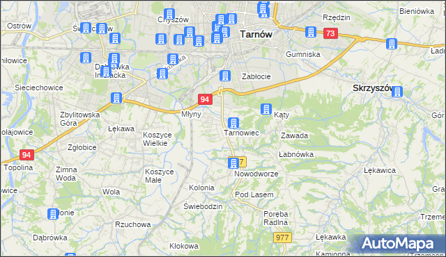mapa Tarnowiec gmina Tarnów, Tarnowiec gmina Tarnów na mapie Targeo