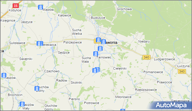 mapa Tarnowiec gmina Zawonia, Tarnowiec gmina Zawonia na mapie Targeo